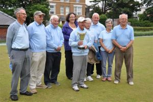 Captain John Cartwright with team following a narrow victory 6-5 over Dyserth 